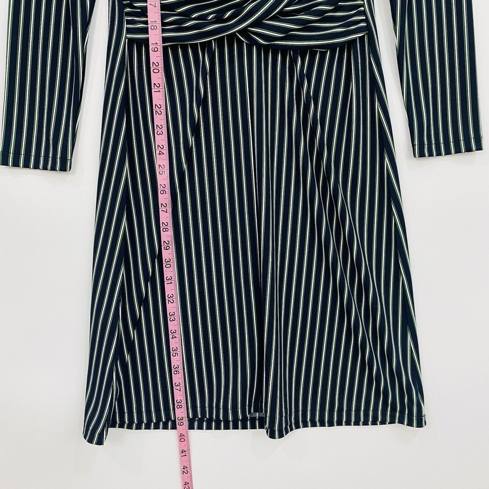 ANN TAYLOR Womens Midi Dress Petite 10P Blue Green Stripe Sheath 3/4 Sleeve Chic - Picture 9 of 13
